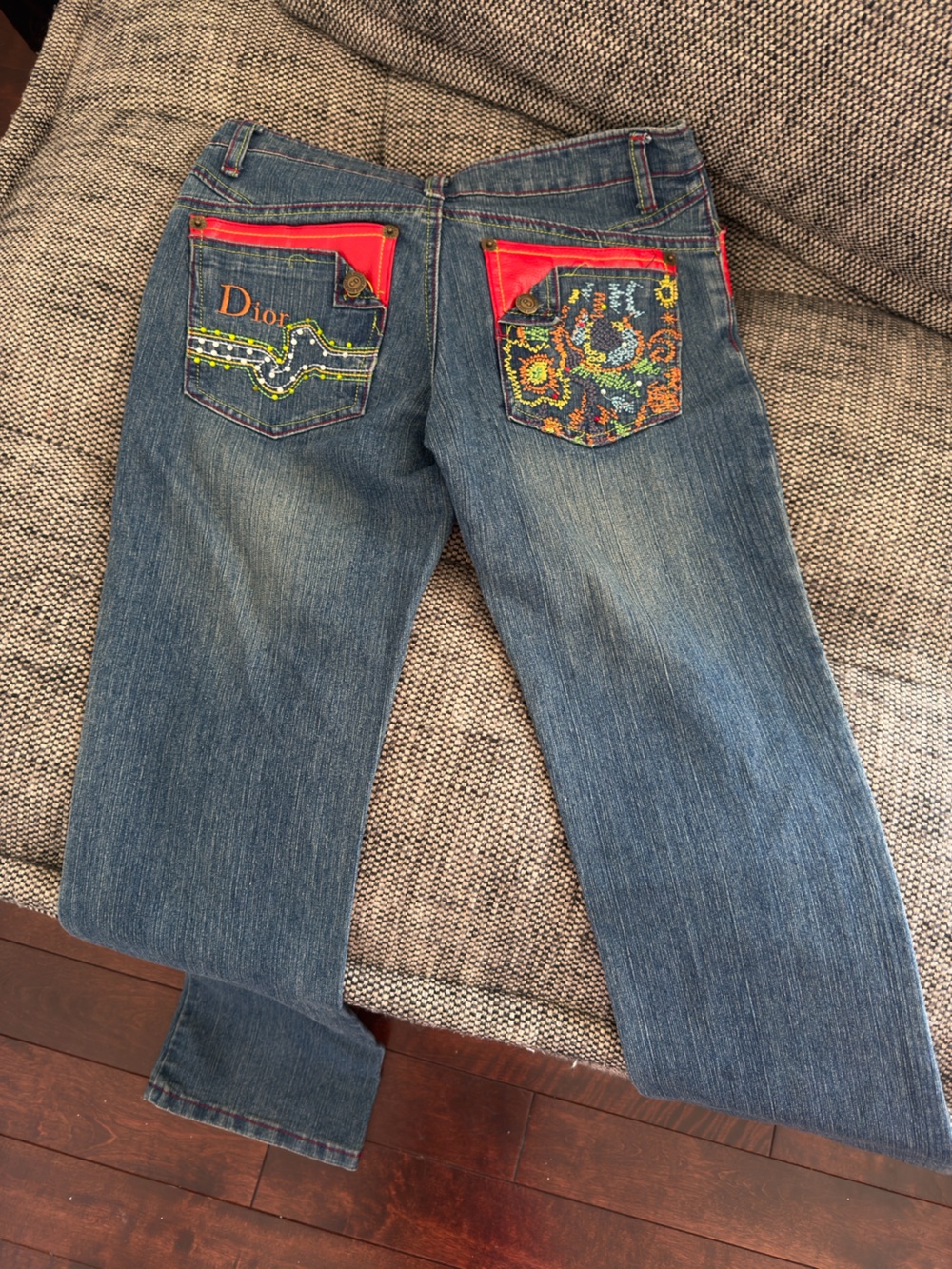 Dior 2003 Vintage Low-Mid Rise Straight-Leg Jeans with Embroidered Pockets